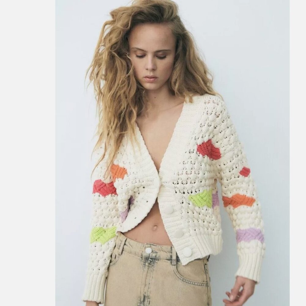 NWT ZARA colorblock knit cardigan Chunky BloggersFav Vintage Looking Y2K